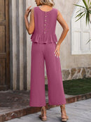 Ruffled Round Neck Tank and Pants Set