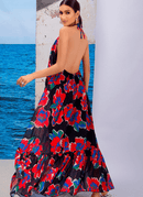 Floral Halter Neck Ruffle Hem Dress