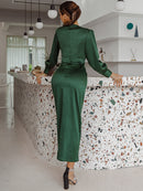 Surplice Bubble Sleeve Midi Dress