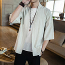 Summer men's  cotton and linen solid color shirt