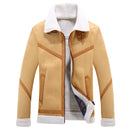 Winter men's leather and fleece jacket