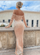 Sequined Off-Shoulder Fishtail Dress