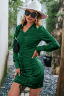 Ruched Drawstring Detail Johnny Collar Dress