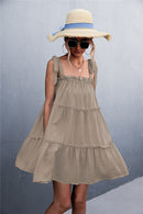 Tie-Shoulder Frill Trim Mini Dress