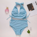 Women's Solid Color Side Drawstrings Bikini Set