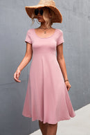 Round Neck Short Sleeve A-Line Dress