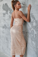 Sequined Spaghetti Strap Ruched Wrap Dress