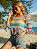 Women's Colorblock Crochet Tassel Beach Cover-Ups