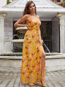 Floral Side Split Spaghetti Strap Maxi Dress