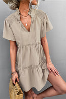 Tie-Neck Frill Trim Tiered Dress