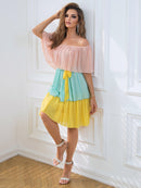 Color Block Off-Shoulder Tie Front Dress