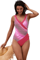 Rose Striped Spliced V Neck Maillot