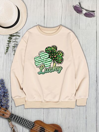 Lucky Clover Round Neck Dropped Shoulder Sweatshirt