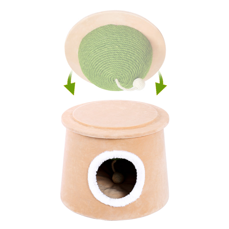 Cactus Cat Cave House with Sisal Scratching Post and sisal ball for cat kittens Green M