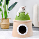 Cactus Cat Cave House with Sisal Scratching Post and sisal ball for cat kittens Green L