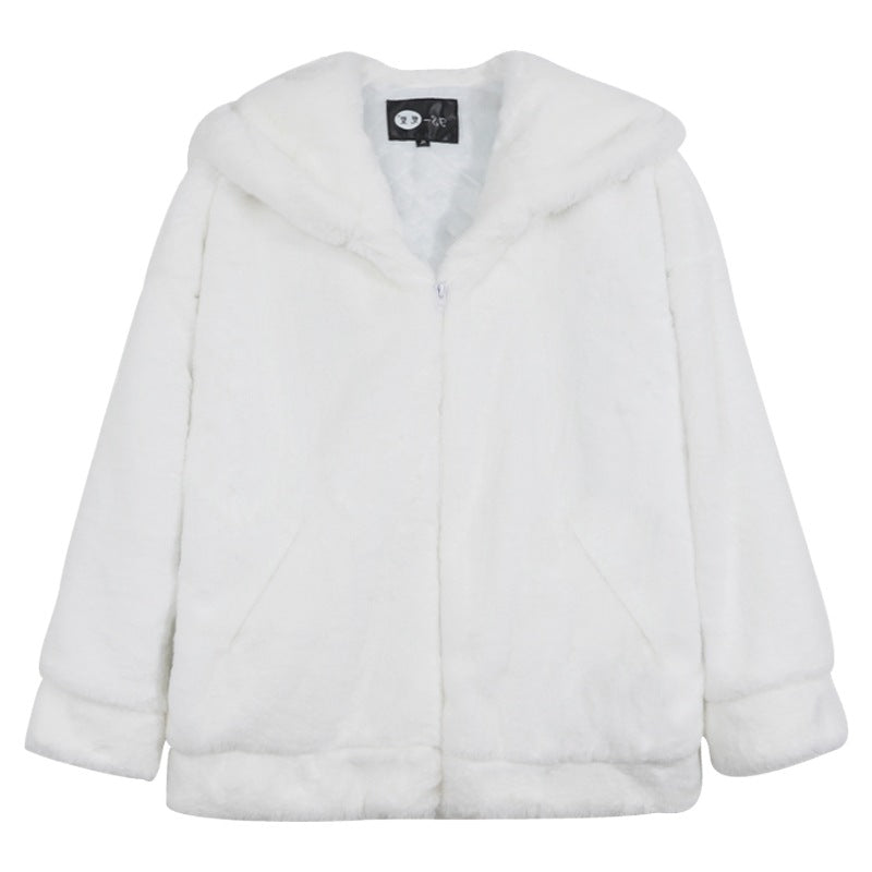 Fashion Simple Pure Color Lamb Cashmere Cotton Coat