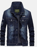 58125Jeep Men's Jacket, Casual Big Size Loose Men's Denim Jacket, Fashionable Lapel Thickening