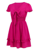 Tied V-Neck Tiered Mini Dress