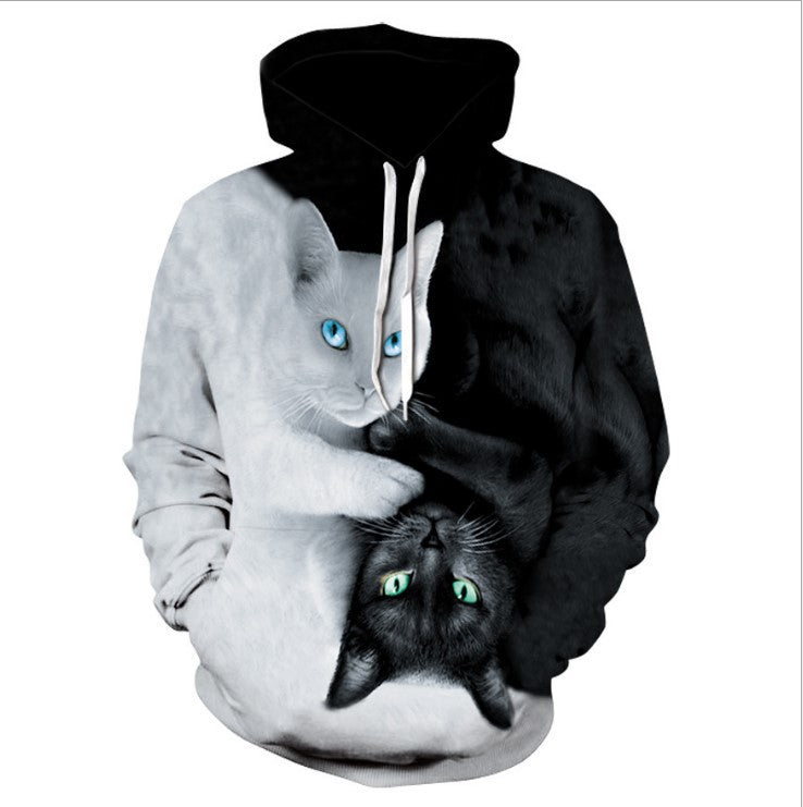 Yin&Yang Cat 3D Animal Print Hoodies Men Casual Sweatshirt Tracksuits Pullover Boy Moletom Outwear Coat 2021 DropShip ZOOTOPBEAR