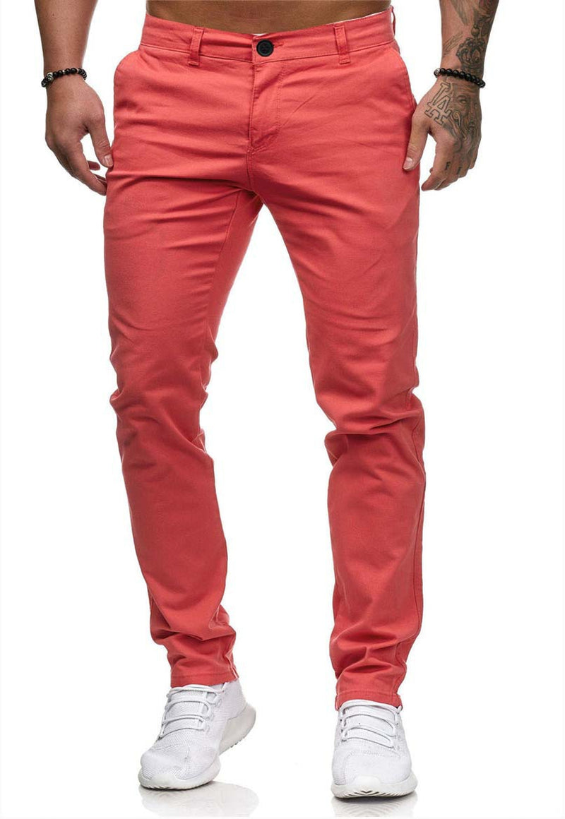 Men's solid color straight casual slim trousers