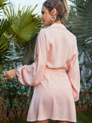 Tie-Waist Johnny Collar Mini Dress