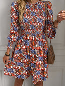 Printed Puff Sleeve Smocked Dress
