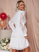 V-Neck Ruffle Hem Spliced Lace Dress