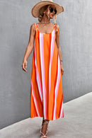 Striped Tie Shoulder Low Back Dress