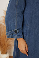 Double-Breasted Belted Longline Denim Jacket