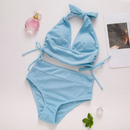 Women's Solid Color Side Drawstrings Bikini Set