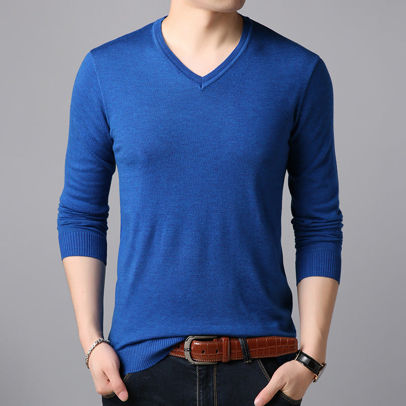Long-sleeved Solid Color Casual Young Men's Bottoming Shirt