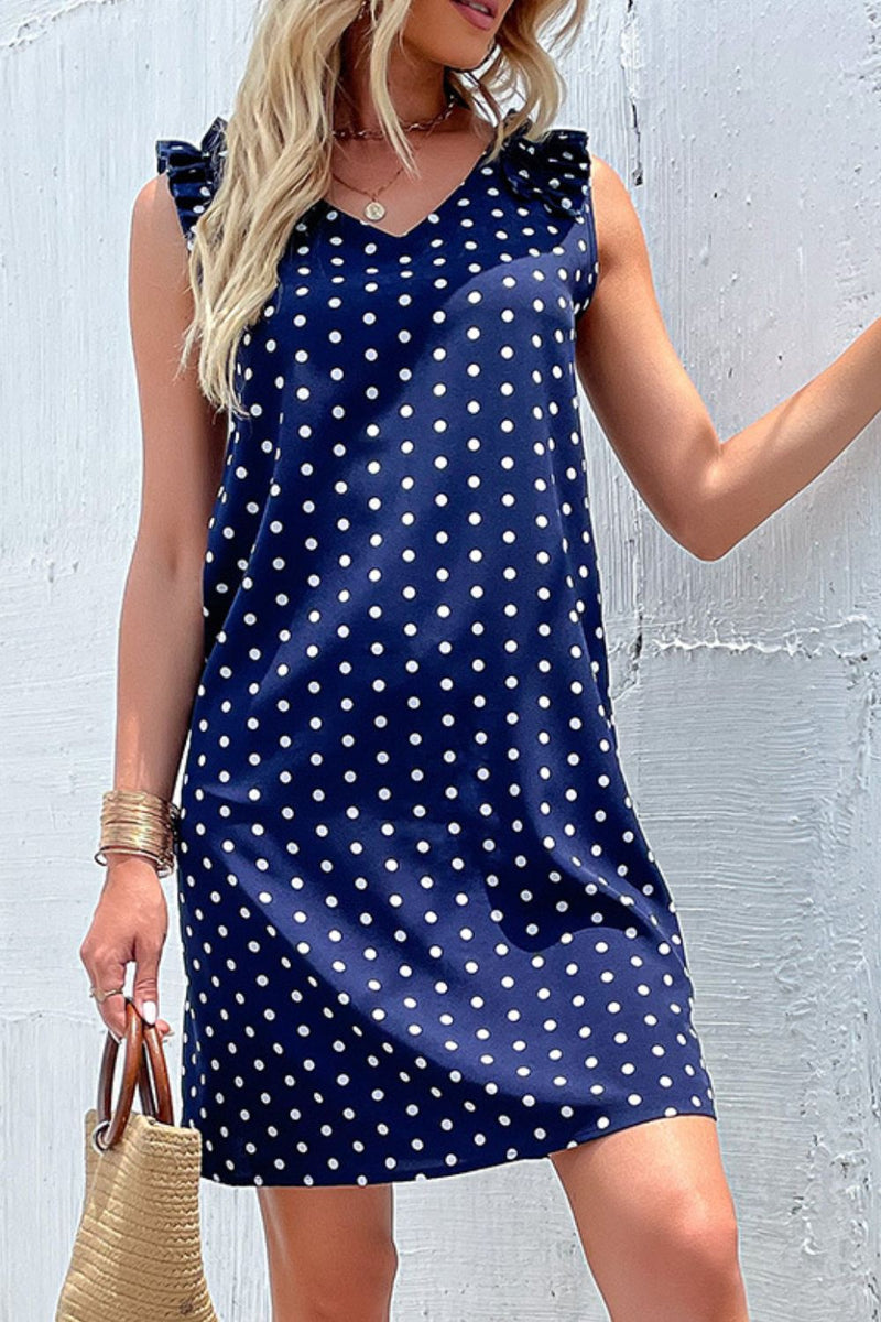 Polka Dot Ruffle Shoulder Mini Dress