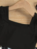 Girls Square Neck Cropped Tee and Argyle Pants Set