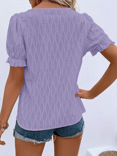 Ruffled Notched Short Sleeve T-Shirt