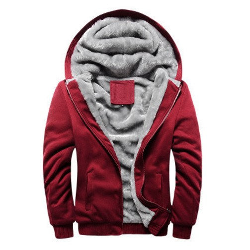 Winter Casual Men's Thick Warm Coat Polyester Solid Color Hooded