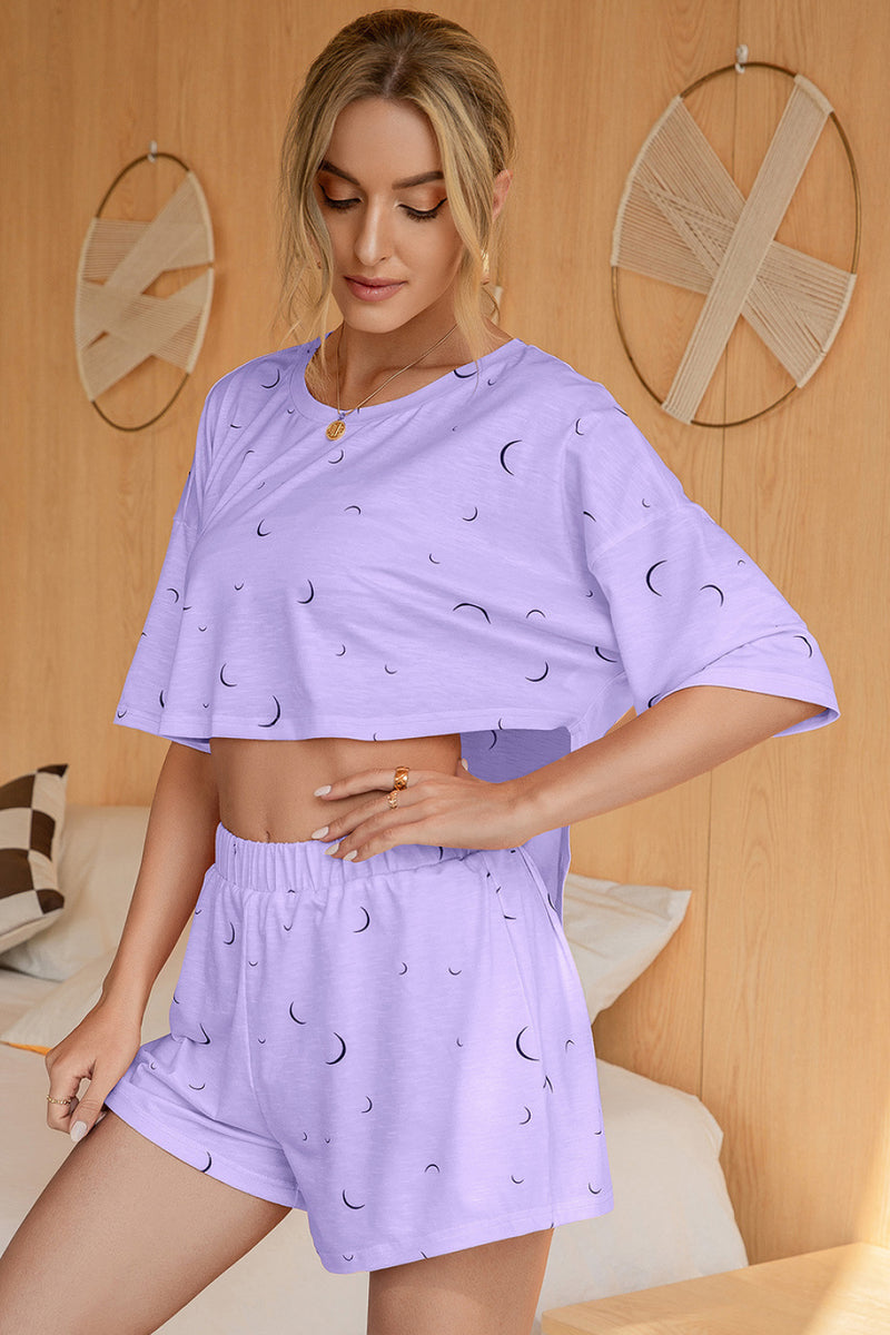 Crescent Moon Crop High-Low Top and Shorts Set