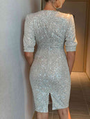 Sequin Surplice Slit Mini Dress