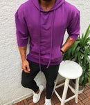 Men's hooded sports solid color half sleeve t-shirt