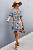 Bohemian Notched Half Sleeve Mini Dress