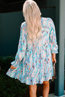 Printed Square Neck Smocked Ruffle Hem Dress