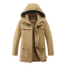 Simple And Warm Pure Color Hooded Mid-Length Plus Size Men's Cotton Jacket