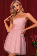 Spaghetti Strap Crisscross Detail Tulle Dress