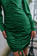 Ruched Drawstring Detail Johnny Collar Dress