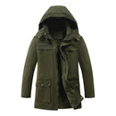 Simple And Warm Pure Color Hooded Mid-Length Plus Size Men's Cotton Jacket
