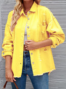Distressed Raw Hem Button Up Denim Jacket