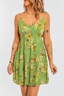 Botanical Print Backless Tied Spaghetti Strap Dress