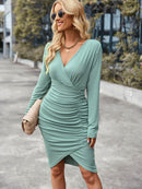 Ruched Tulip Hem Surplice Dress