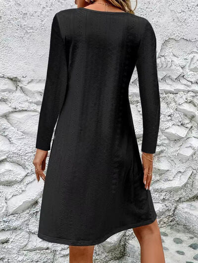 Eyelet V-Neck Long Sleeve Mini Dress