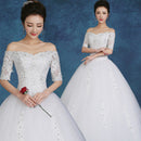 Off Shoulder Lace Flowers White Wedding Dress