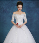 Off Shoulder Lace Flowers White Wedding Dress